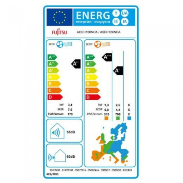 Fujitsu KΝ Series ASEH12KNCA/AOEH12KNCA (W-SET) Κλιματιστικό Τοίχου