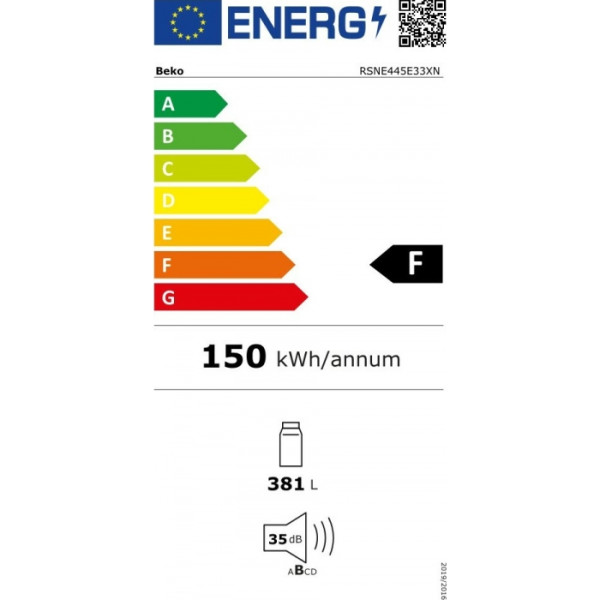 ΒΕΚΟ RSNE445E33XΝ Ψυγείο Συντήρησης NoFrost Inox Υ185xΠ59.5xΒ65εκ.