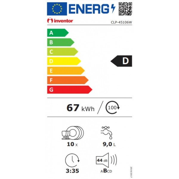 Inventor CLP-45106W Ελεύθερο πλυντήριο πιάτων 45cm