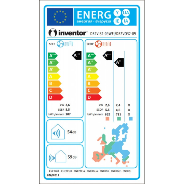 Inventor Dark DR2VI32-09WFI/DR2VO32-09 Κλιματιστικό Inverter 9000 BTU