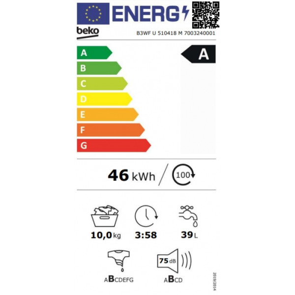 Beko B3WF U 510418 M Πλυντήριο Ρούχων 10kg 1400 Στροφών Μαύρο