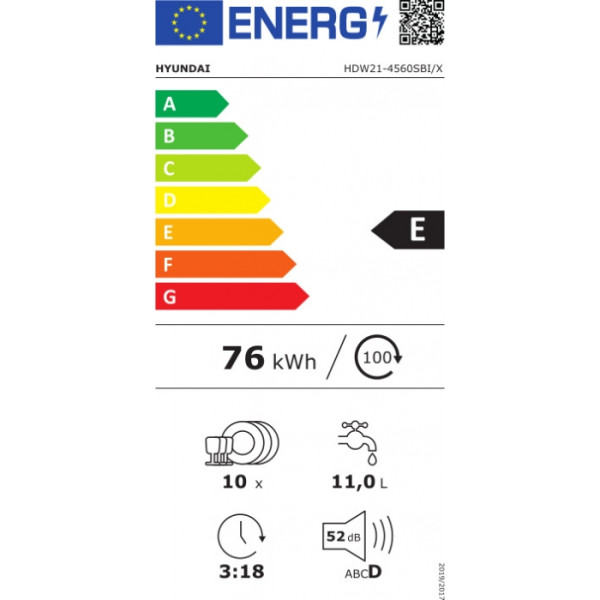 Hyundai HDW21-4560SBI/X Πλυντήριο Πιάτων Εντοιχιζόμενο