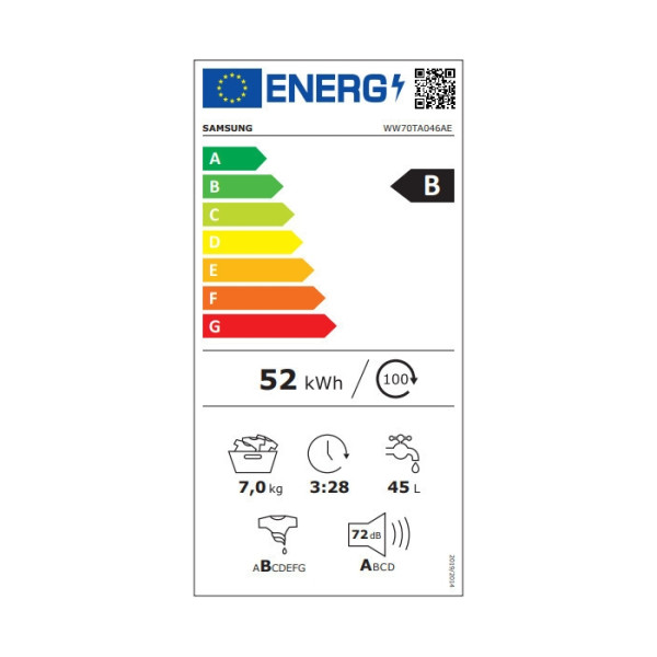 Samsung WW70TA046AE/LE Πλυντήριο Ρούχων 7kg 1400 Στροφών