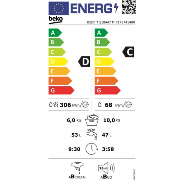 Beko B5DF T 510447 M Πλυντήριο-Στεγνωτήριο Ρούχων 10kg/6kg 1400 Στροφές