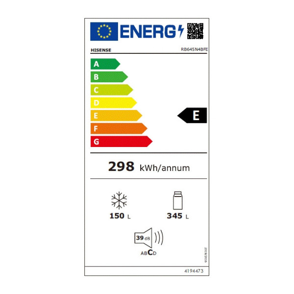Hisense RB645N4BFE Ψυγειοκαταψύκτης 495lt NoFrost Υ200xΠ70.4xΒ69.4εκ. Μαύρος