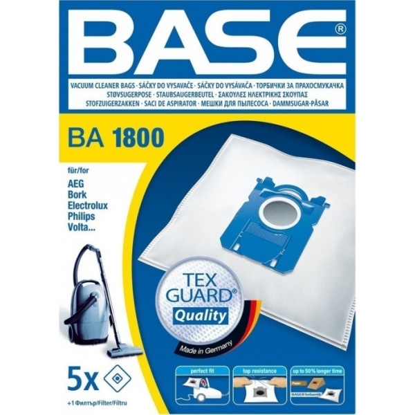 BASE BA1800 Σακούλες Σκούπας 5τμχ Συμβατή με Σκούπα AEG / Electrolux / Philips