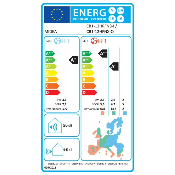 MIDEA BREEZELESS CB1-12HRFN8-1 CB1-12HFNX-O 12000BTU